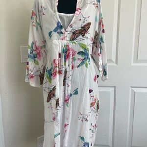 Cera Sheer butterfly Floral White Kimono summer Dress XL